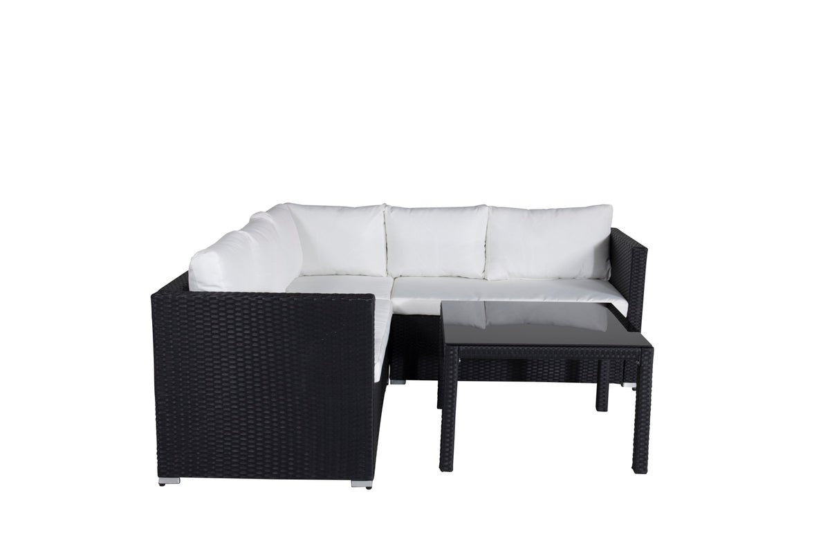 Garten Loungeset Liana – mit schwarzem Geflecht & weißen Kissen