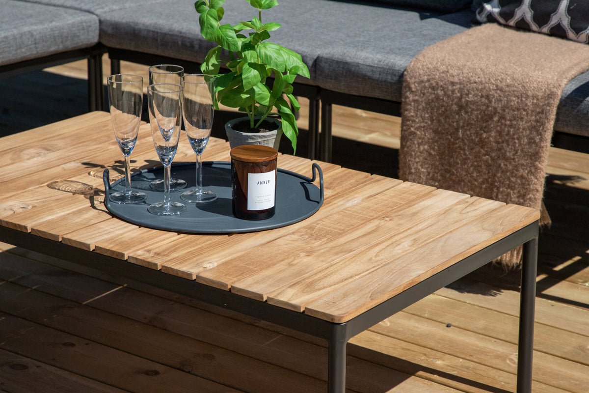 Garten Loungeset Luana – in Weiß & Schwarz mit Teak-Tisch & Polstern