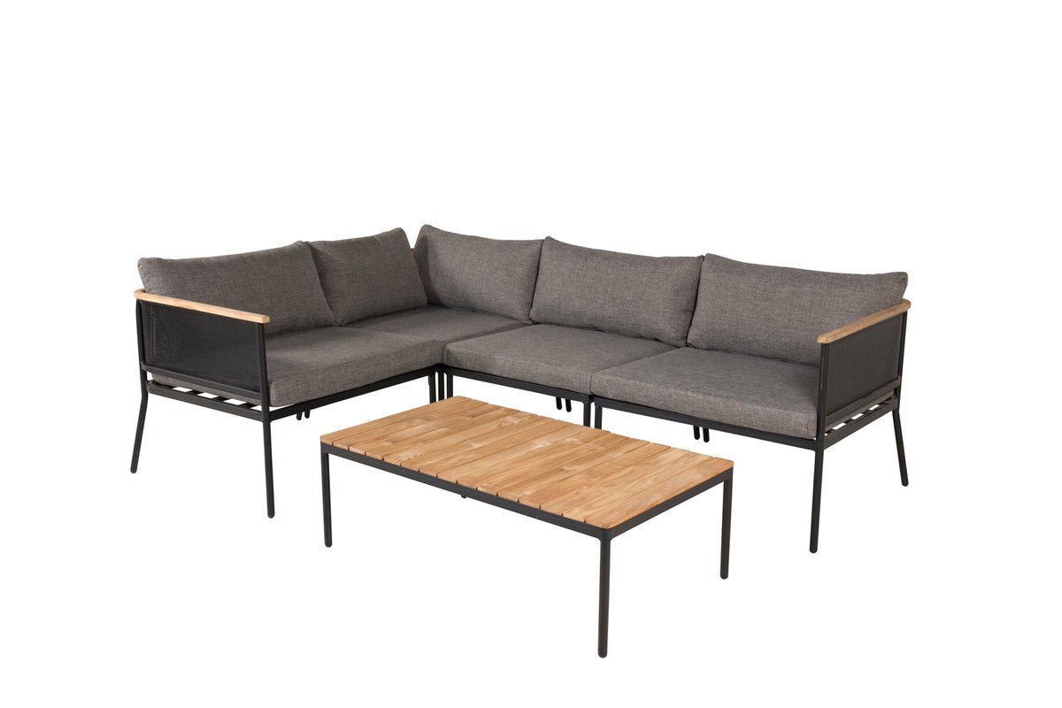 Garten Loungeset Luana – in Weiß & Schwarz mit Teak-Tisch & Polstern