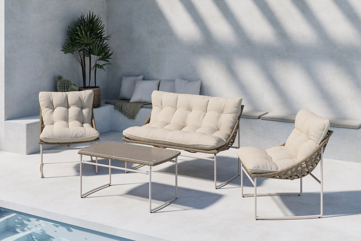Tuin Loungeset Marvella – 4-delige Outdoor Sofa Set in Beige met kussens