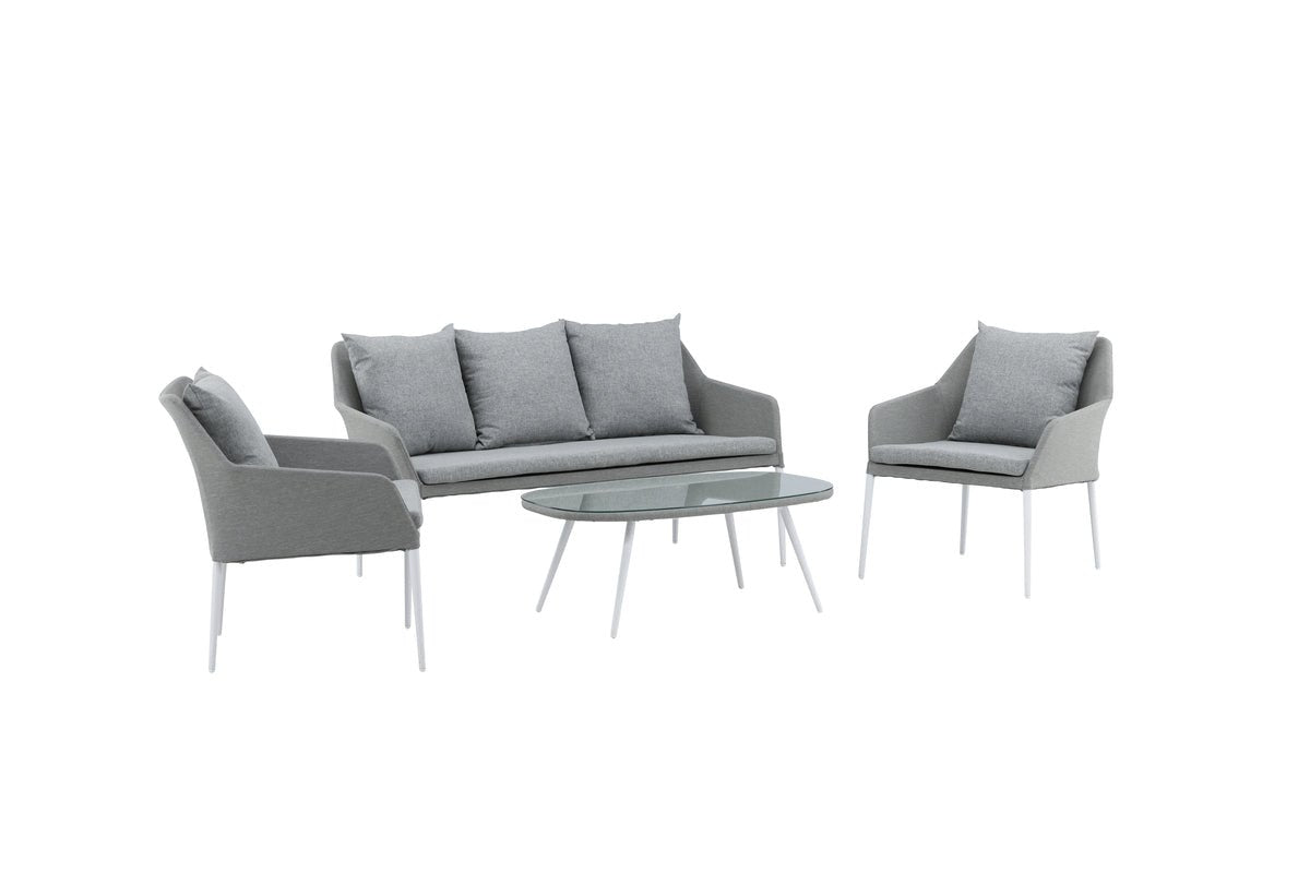 Garten Loungeset Morena - in Weiß mit grauem Stoff