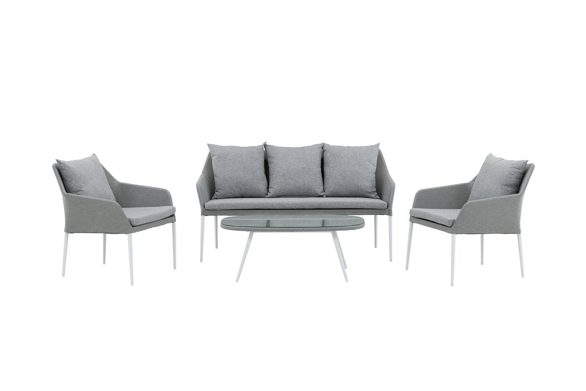 Garten Loungeset Morena - in Weiß mit grauem Stoff