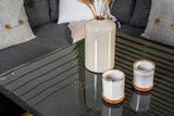 Garten Loungeset Olivia – mit Ecksofa & Glas-Couchtisch in zwei Farben