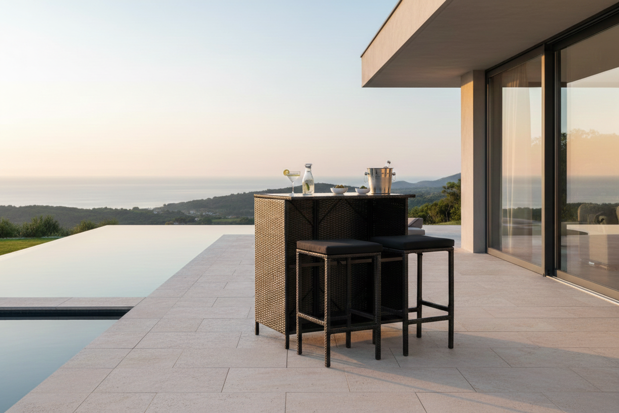 Tuin Loungeset Talio – 3-delige set van synthetisch riet in Zwart