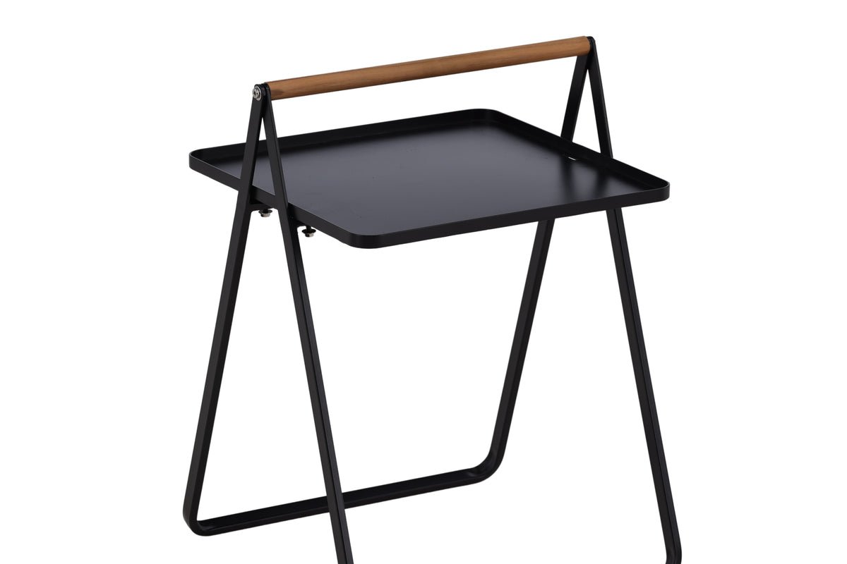 Gartentisch Moyo - ein Beistelltisch mit quadratischer Tischplatte und einem Griff aus Teakholz