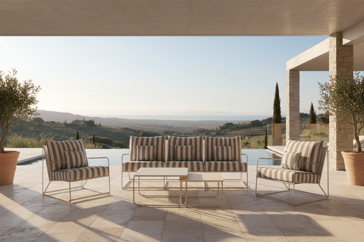 Tuin Loungeset Karo – 5-delige set met beige gestreepte kussens