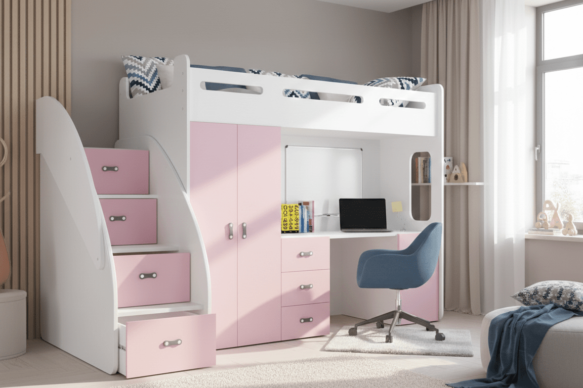 Kinderhoogslaper Study - met schrijftafel, veel bergruimte & matras
