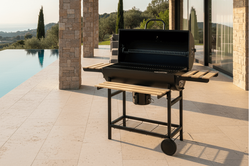 Houtskoolgrill BarrelPro – Grillwagen met deksel, thermometer en opbergruimte