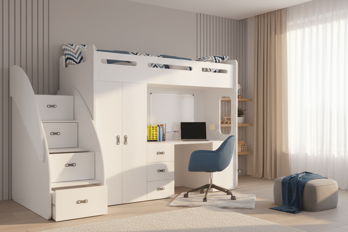 Kinderhoogslaper Study - met schrijftafel, veel bergruimte & matras