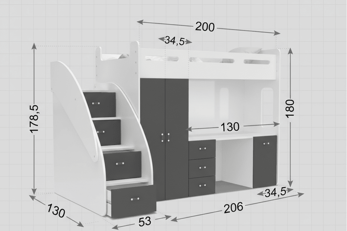 Kinderhoogslaper Study - met schrijftafel, veel bergruimte & matras