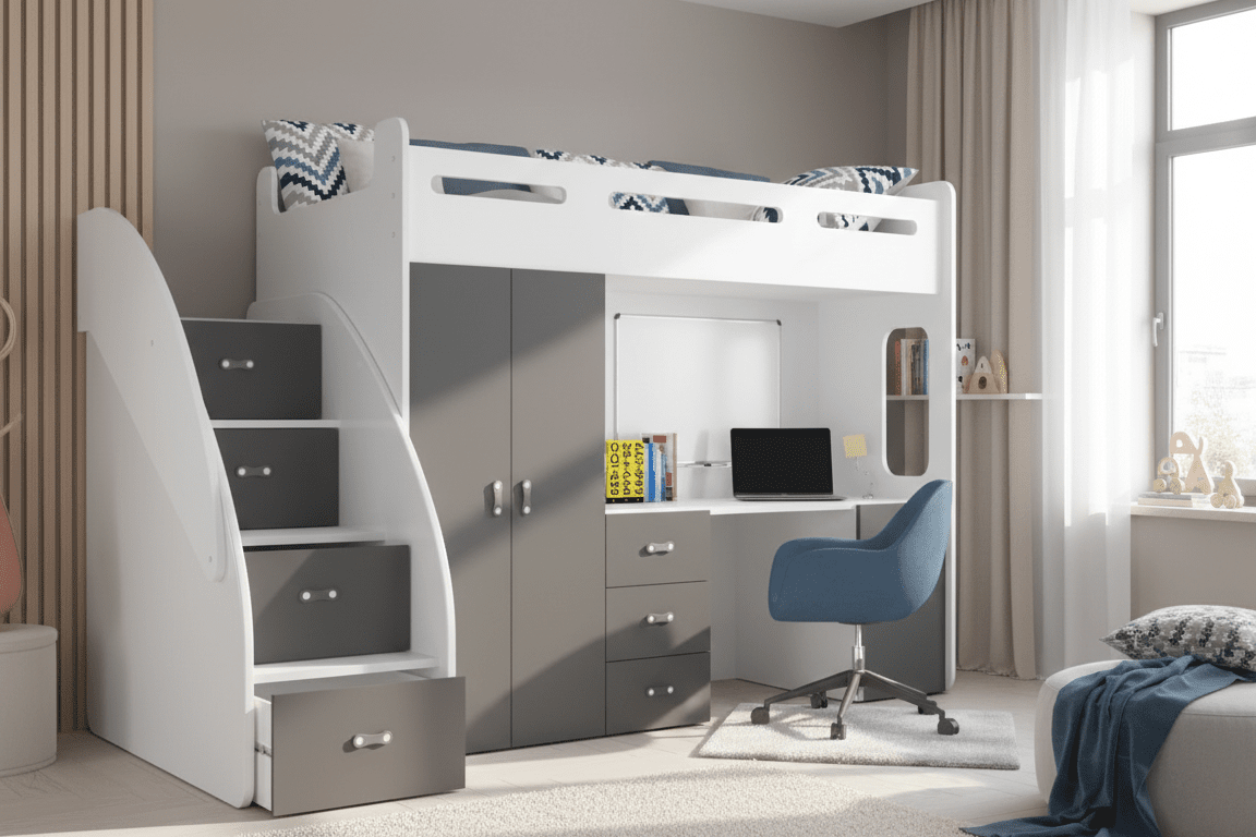 Kinderhoogslaper Study - met schrijftafel, veel bergruimte & matras