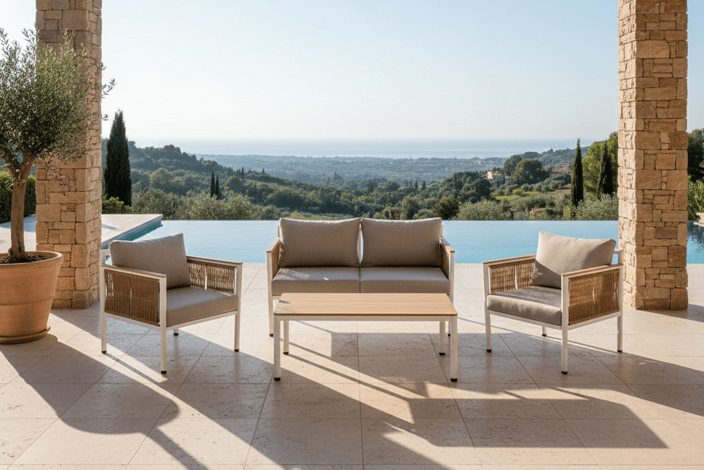 Tuinloungezetel Belora – Aluminium zitgroep met bank, 2 stoelen en tafel