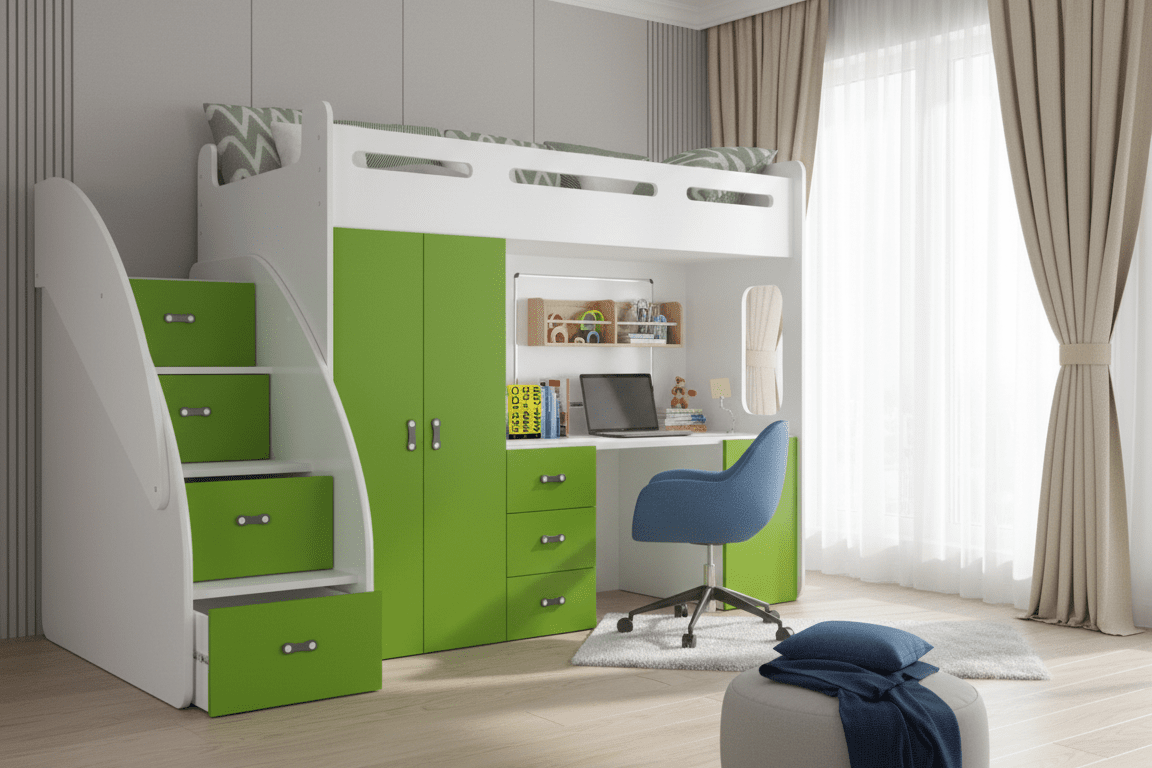 Kinderhoogslaper Study - met schrijftafel, veel bergruimte & matras