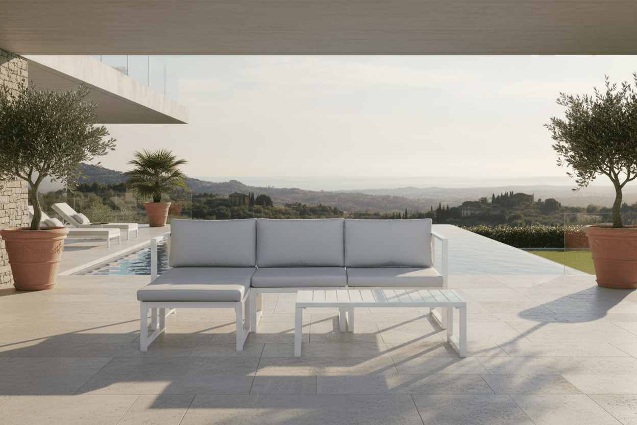 Tuin Loungeset Alicia – met lichtgrijze kussens & salontafel