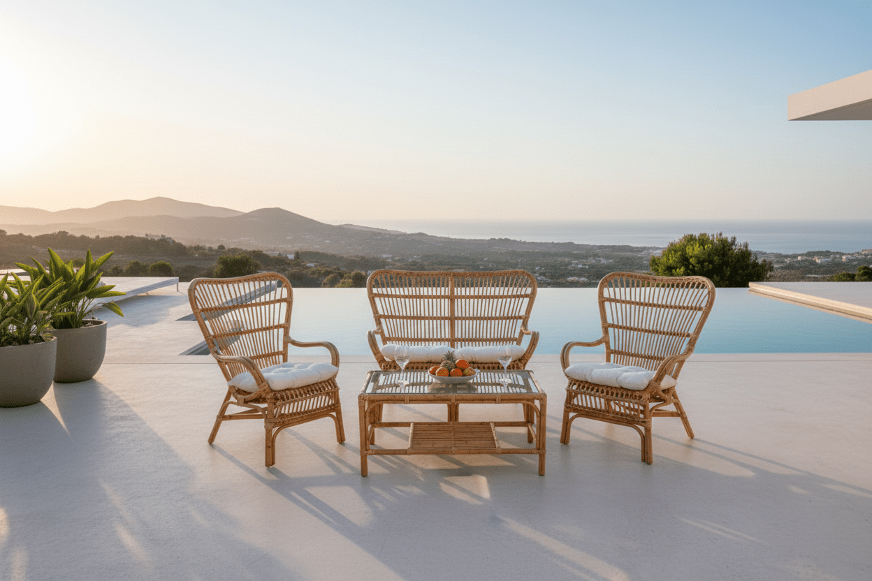 Tuin Loungeset Raisa – met glazen blad & witte kussens