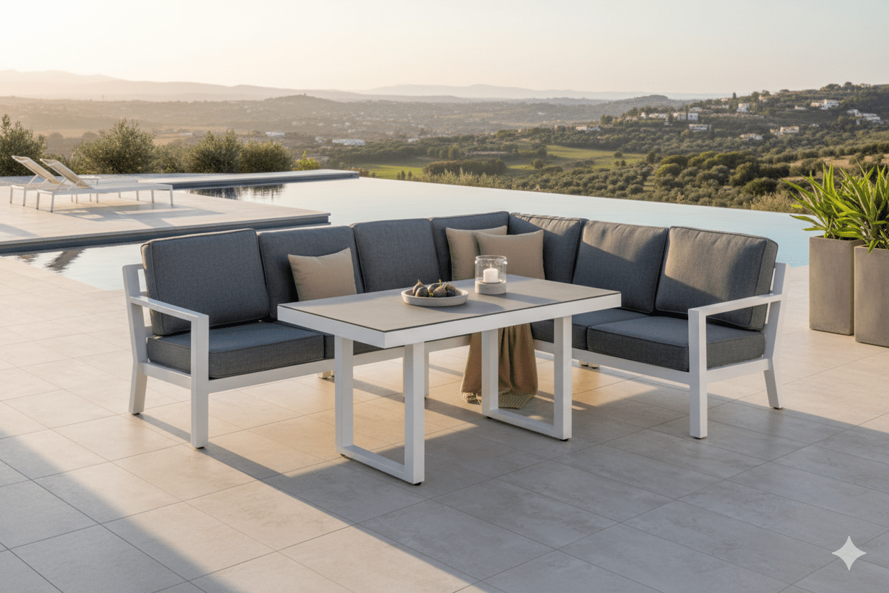 Tuin Loungeset Adam – met tafel van aluminium en glas