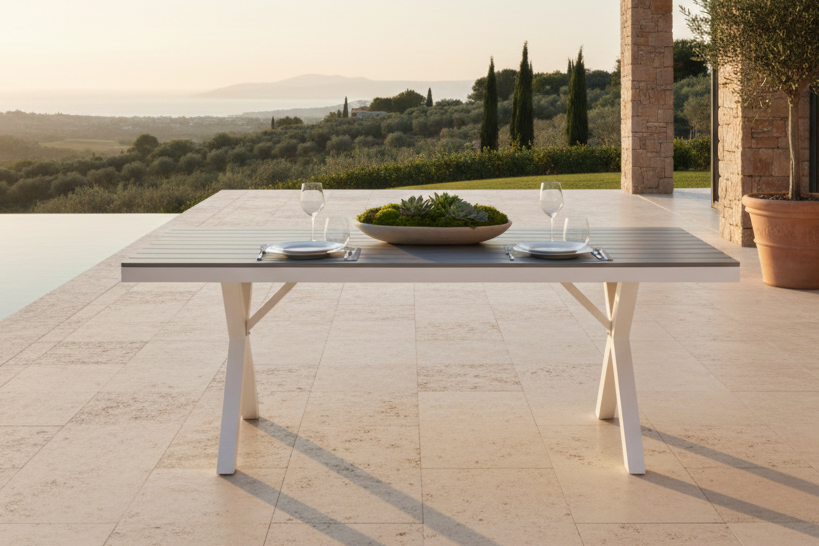 Tuintafel Lumari - rechthoekige wit-grijze eettafel