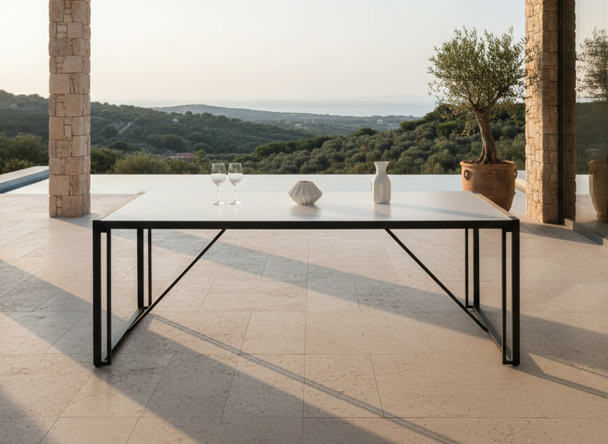 Tuin eettafel Lorenzo - 200x90 cm met een tafelblad van glas en teakhout