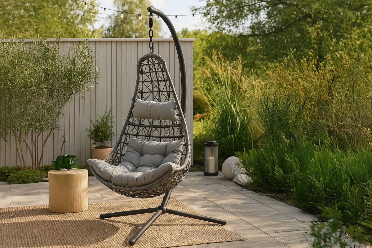 Hängesessel Brittany - aus Rattan/Metall in Schwarz, Grau