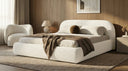 Design gestoffeerd bed Luma in Bouclé met opbergruimte
