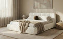 Design gestoffeerd bed Avelo in Bouclé met opbergruimte