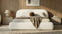 Design gestoffeerd bed Luma in Bouclé met opbergruimte