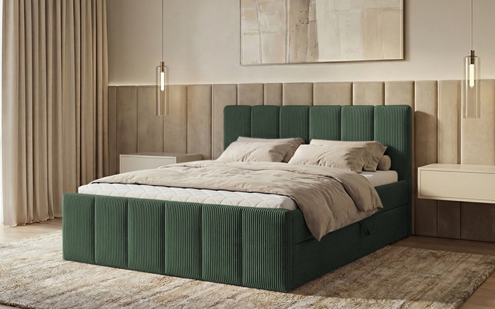 Boxspringbed Siena met opklapbare bergruimte in Ribstof