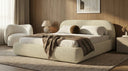 Design gestoffeerd bed Luma in Bouclé met opbergruimte