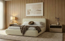 Design gestoffeerd bed Arosa in Bouclé met opbergruimte