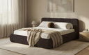 Design gestoffeerd bed Avelo in Bouclé met opbergruimte