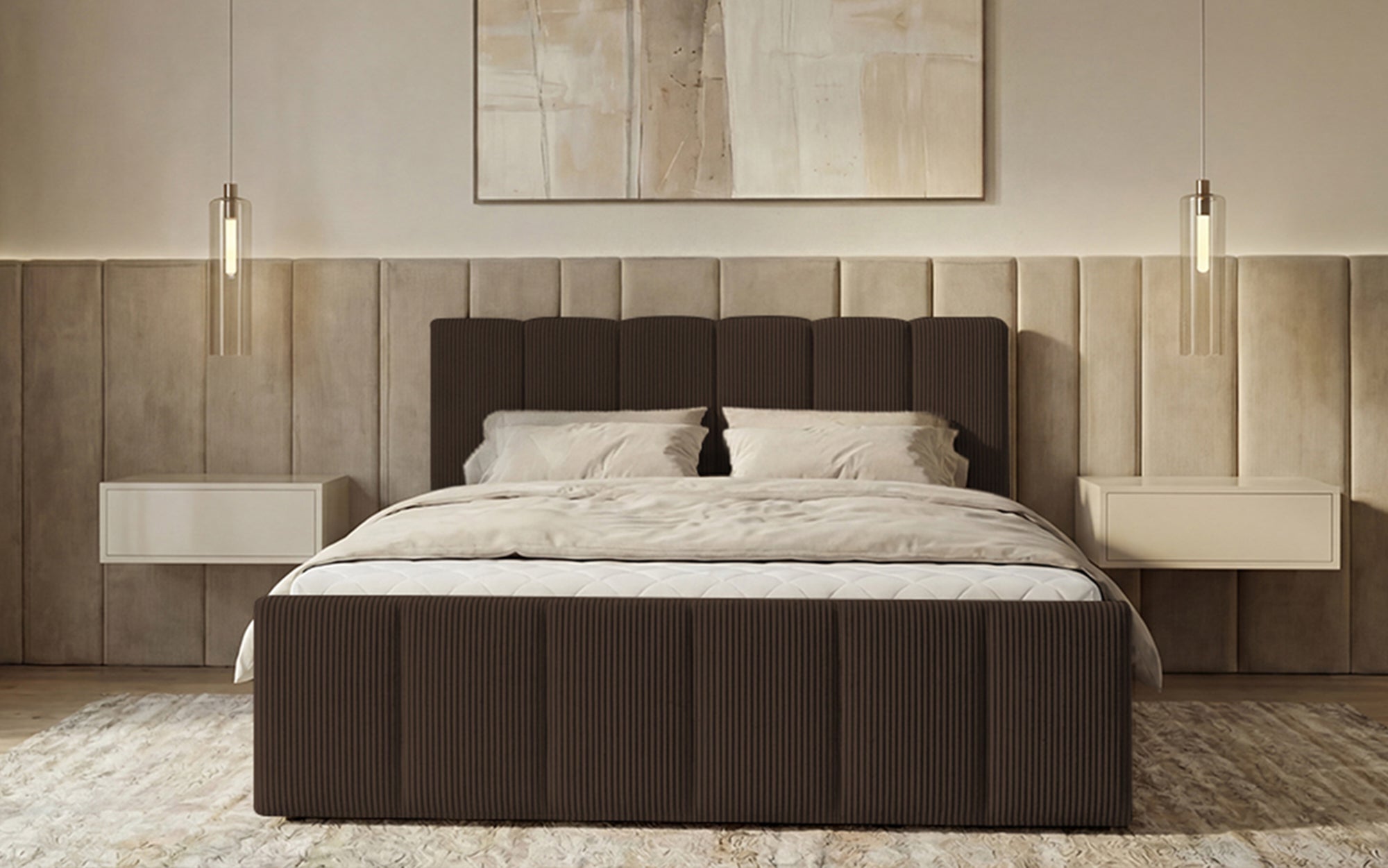 Boxspringbed Siena met opklapbare bergruimte in Ribstof