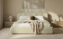 Design gestoffeerd bed Avelo in Bouclé met opbergruimte