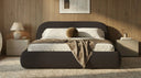 Design gestoffeerd bed Luma in Bouclé met opbergruimte