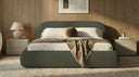 Design gestoffeerd bed Luma in Bouclé met opbergruimte