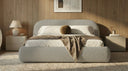Design gestoffeerd bed Luma in Bouclé met opbergruimte