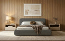 Design gestoffeerd bed Arosa in Bouclé met opbergruimte