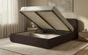 Design gestoffeerd bed Avelo in Bouclé met opbergruimte