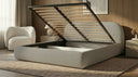 Design gestoffeerd bed Luma in Bouclé met opbergruimte