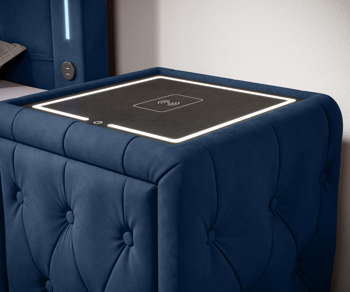 Josy Nachttisch Samt Blau close-up