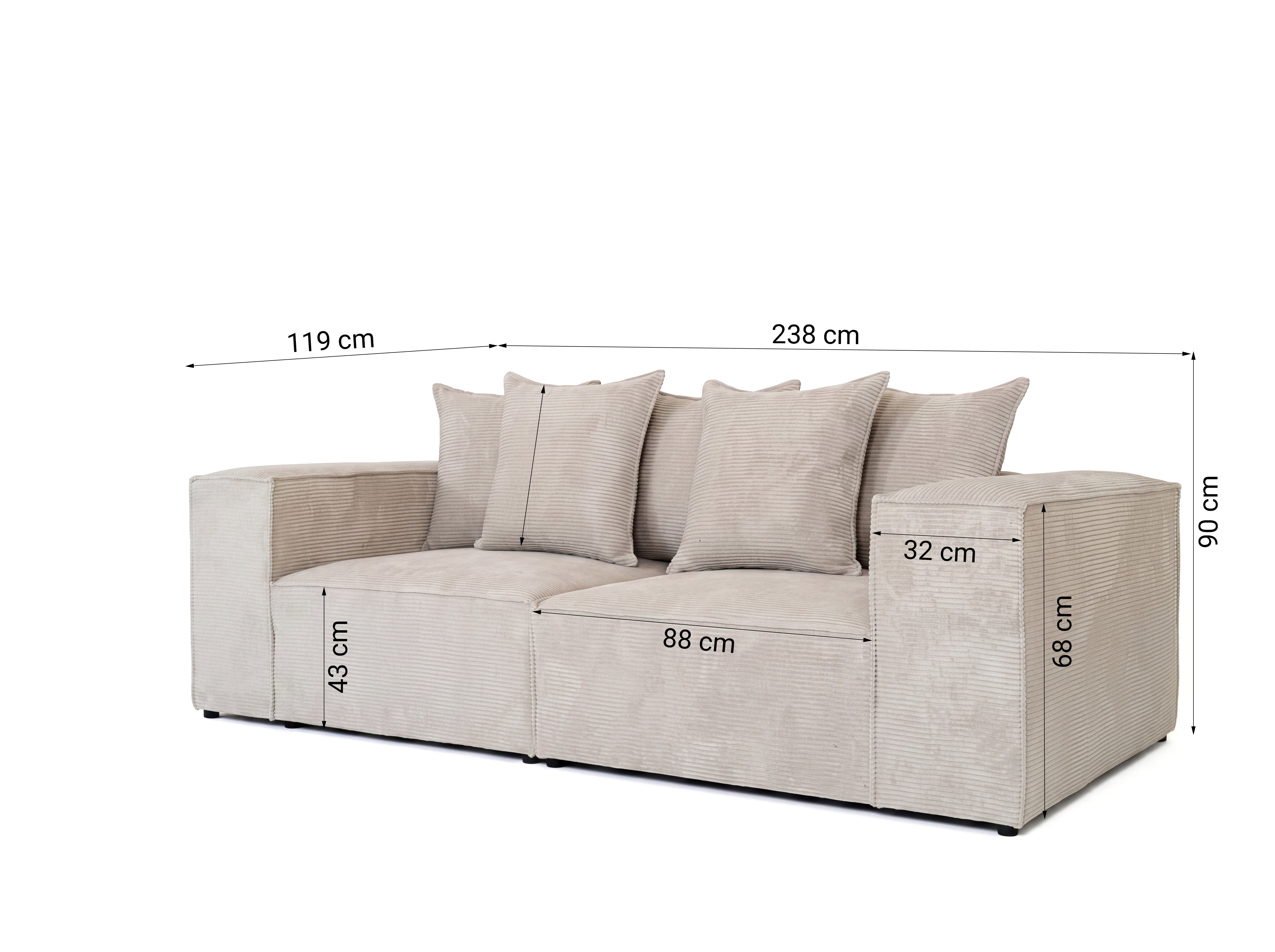 Designsofa 3-zits Largo in Ribstof