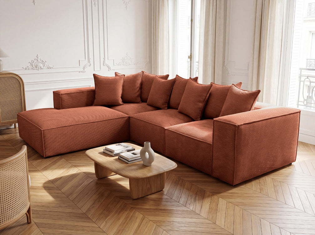 Designbank Largo met lange ottomane in Ribstof