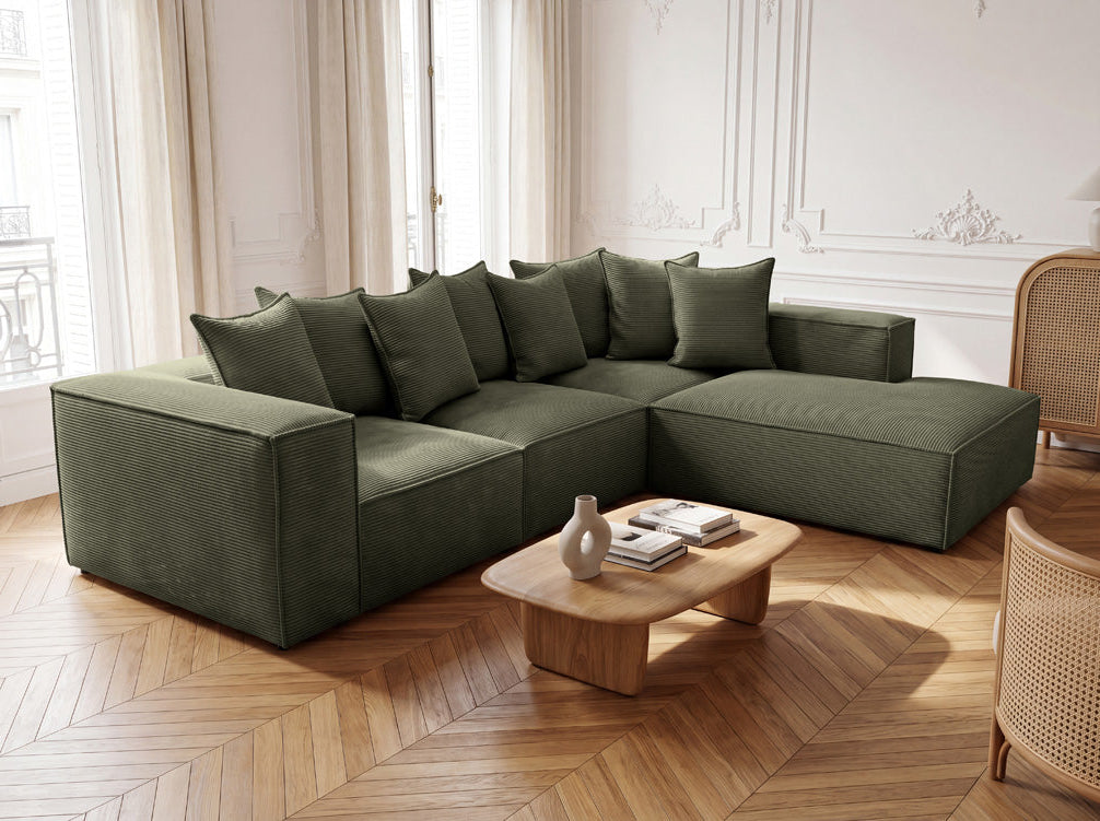Designbank Largo met lange ottomane in Ribstof