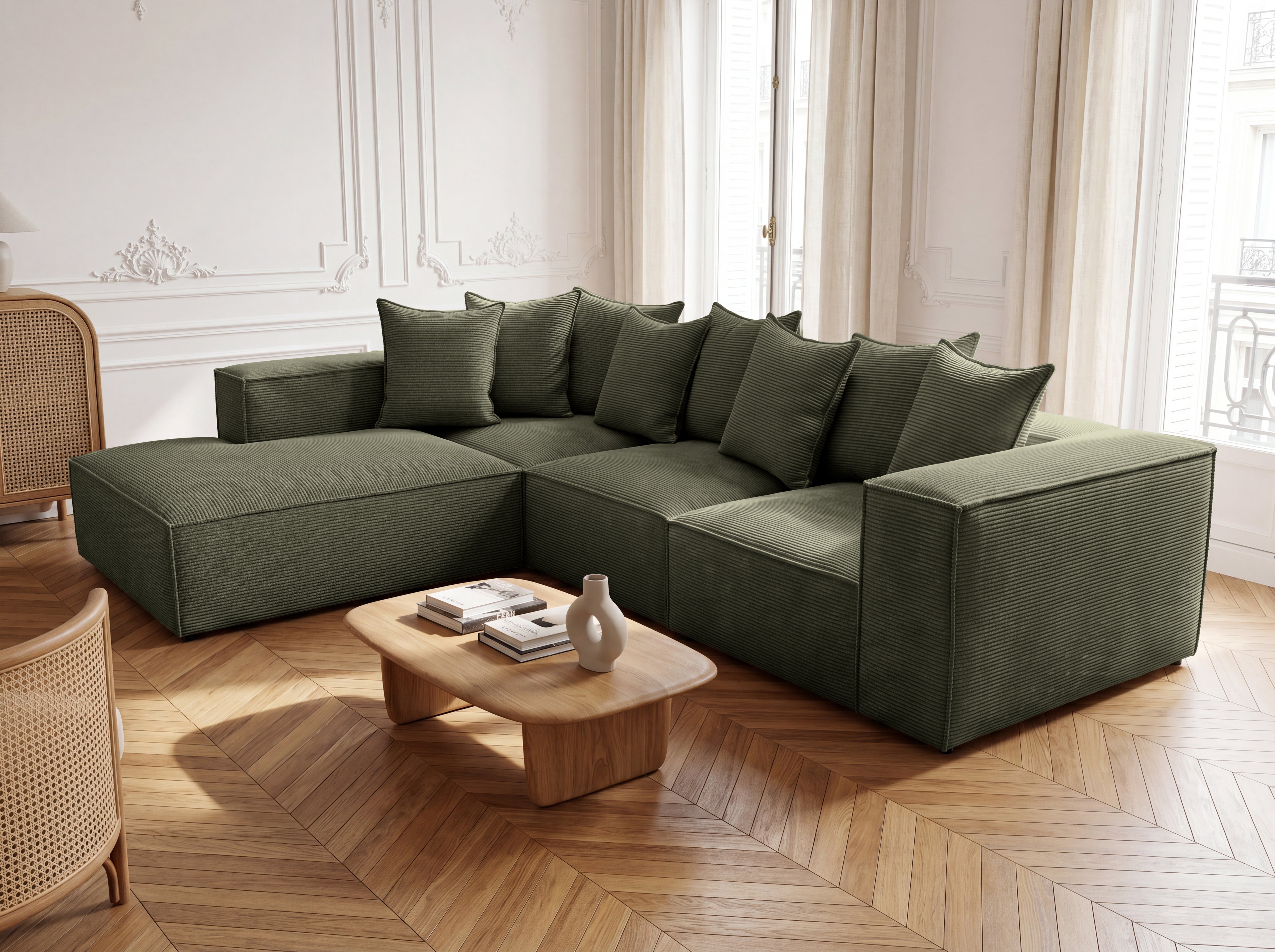 Designbank Largo met lange ottomane in Ribstof