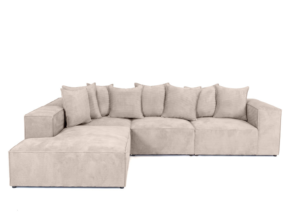 Designbank Largo met lange ottomane in Ribstof