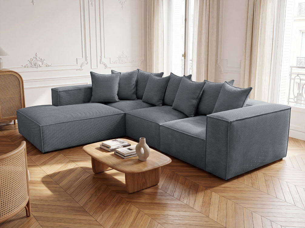 Designbank Largo met lange ottomane in Ribstof