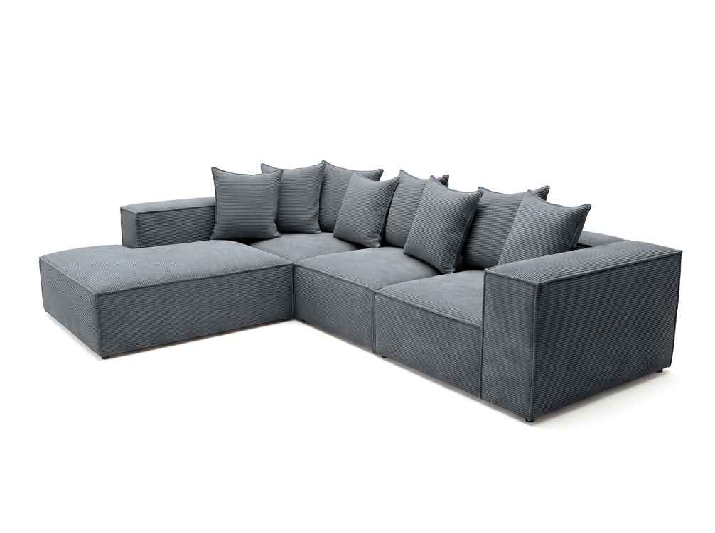 Designbank Largo met lange ottomane in Ribstof