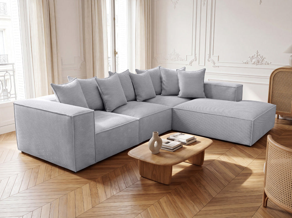 Designbank Largo met lange ottomane in Ribstof