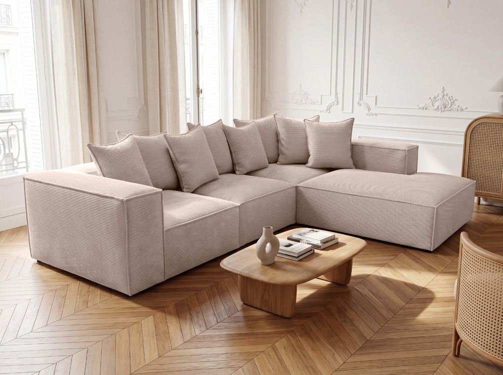 Designbank Largo met lange ottomane in Ribstof