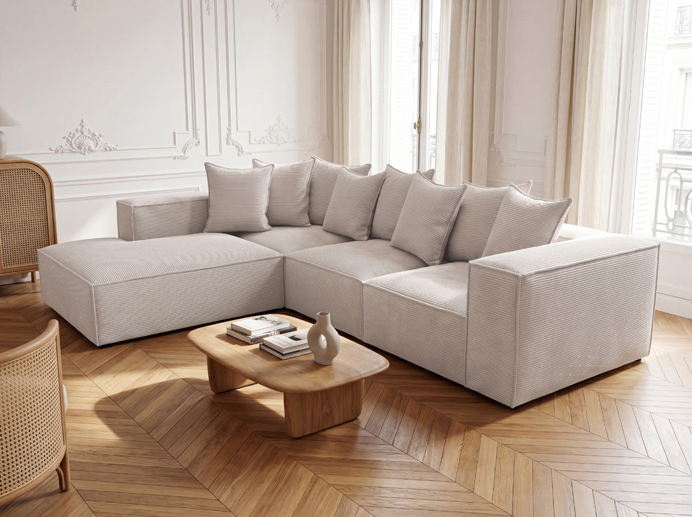 Designbank Largo met lange ottomane in Ribstof