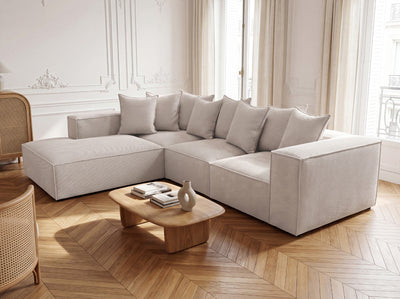 Designer hoekbank Largo met lange ottomaan in Ribstof